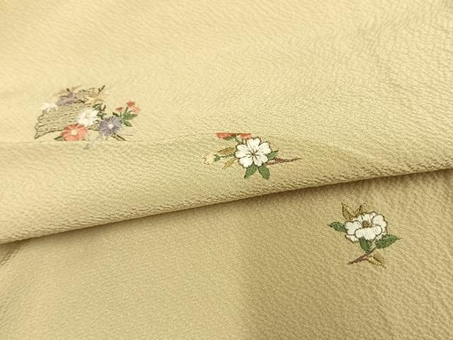 平和屋着物▽訪問着 単衣 総刺繍 草花文 金糸 正絹 逸品 AAAW1593fy