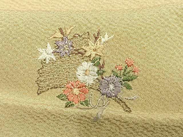 平和屋着物▽訪問着 単衣 総刺繍 草花文 金糸 正絹 逸品 AAAW1593fy