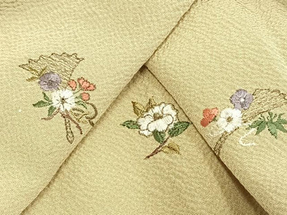 平和屋着物▽訪問着 単衣 総刺繍 草花文 金糸 正絹 逸品 AAAW1593fy