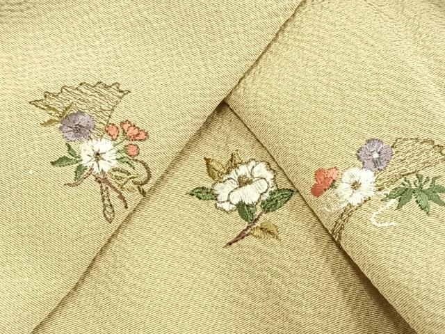 平和屋着物▽訪問着 単衣 総刺繍 草花文 金糸 正絹 逸品 AAAW1593fy