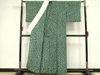 平和屋着物▽上質な小紋　単衣　花唐草文　正絹　逸品　AAAW1595fy