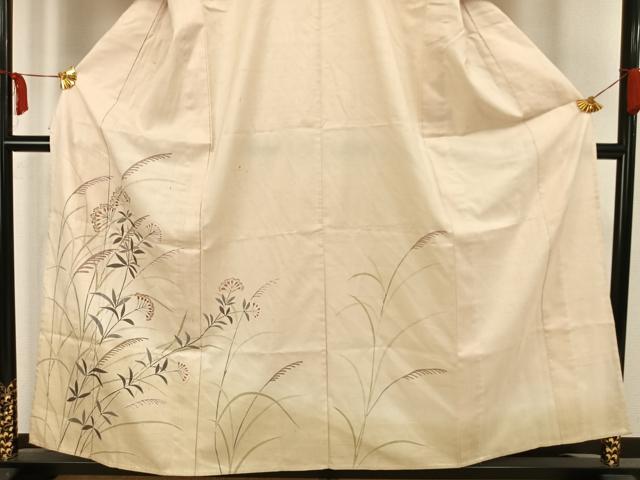 平和屋着物▽訪問着 単衣 紬地 草花文 金彩 正絹 逸品 AAAW1596fy