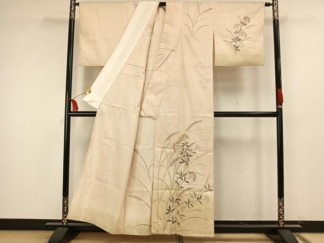 平和屋着物▽訪問着 単衣 紬地 草花文 金彩 正絹 逸品 AAAW1596fy