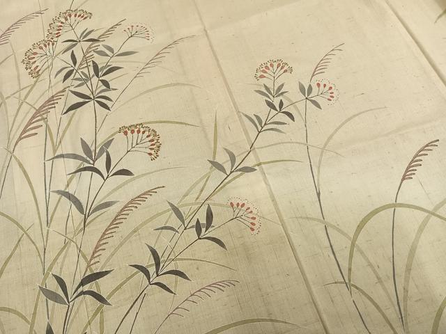 平和屋着物▽訪問着 単衣 紬地 草花文 金彩 正絹 逸品 AAAW1596fy