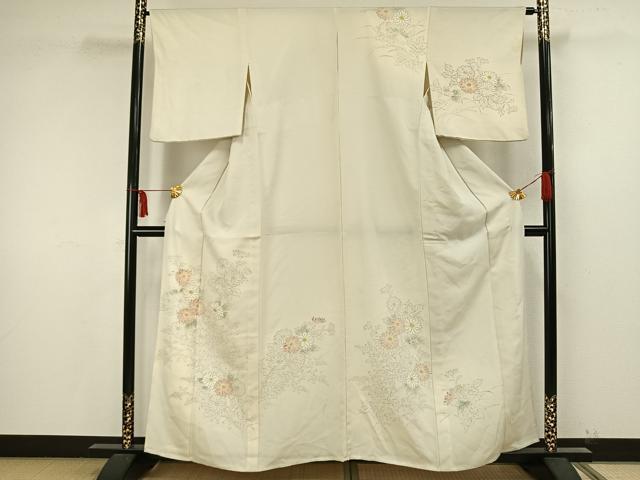 平和屋着物▽訪問着 単衣 手描き 草花文 正絹 逸品 AAAW1598fy