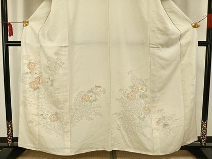 平和屋着物▽訪問着 単衣 手描き 草花文 正絹 逸品 AAAW1598fy