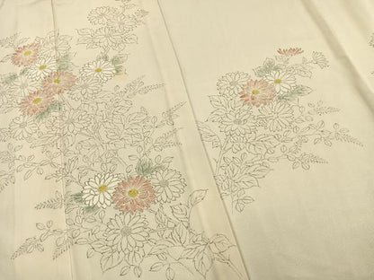 平和屋着物▽訪問着 単衣 手描き 草花文 正絹 逸品 AAAW1598fy