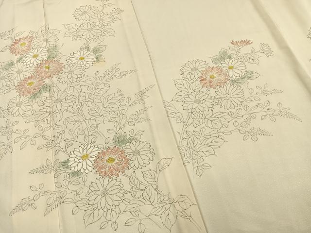 平和屋着物▽訪問着 単衣 手描き 草花文 正絹 逸品 AAAW1598fy