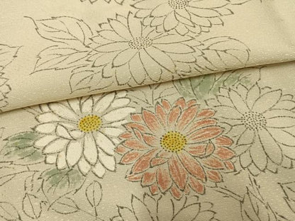平和屋着物▽訪問着 単衣 手描き 草花文 正絹 逸品 AAAW1598fy