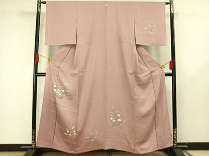 平和屋着物▽訪問着　単衣　草花文　正絹　逸品　AAAW1602fy