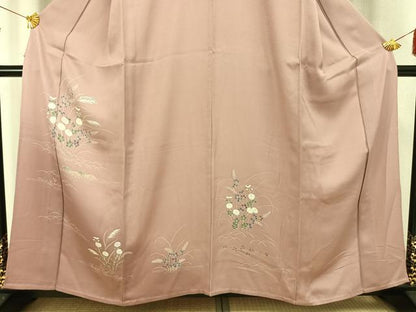 平和屋着物▽訪問着　単衣　草花文　正絹　逸品　AAAW1602fy
