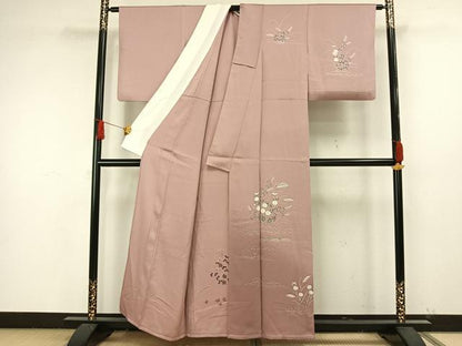 平和屋着物▽訪問着　単衣　草花文　正絹　逸品　AAAW1602fy