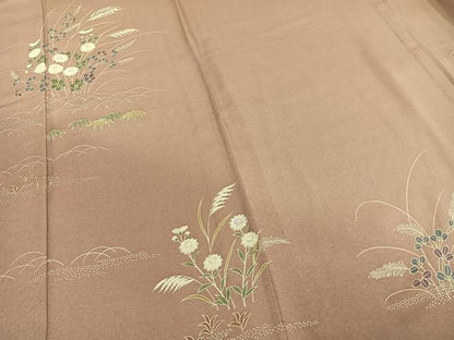 平和屋着物▽訪問着　単衣　草花文　正絹　逸品　AAAW1602fy