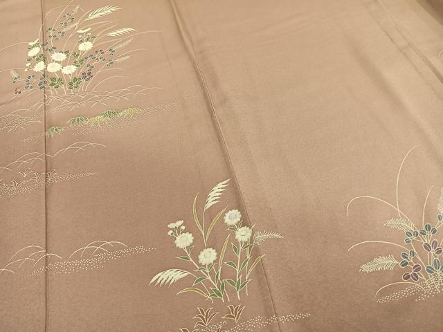 平和屋着物▽訪問着　単衣　草花文　正絹　逸品　AAAW1602fy