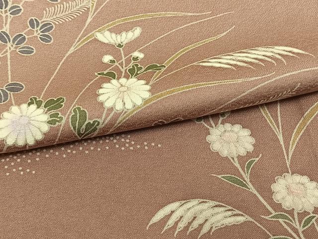 平和屋着物▽訪問着　単衣　草花文　正絹　逸品　AAAW1602fy