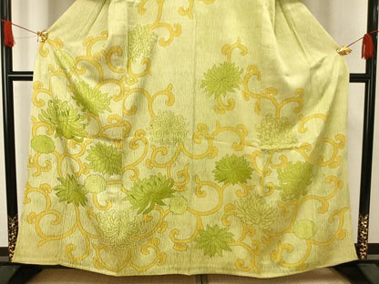 平和屋着物▽訪問着　単衣　刺繍　花唐草文　金彩　正絹　逸品　AAAW1603fy