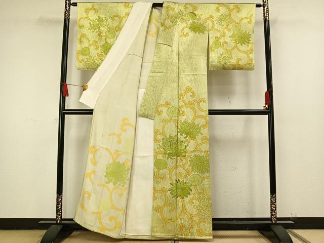平和屋着物▽訪問着　単衣　刺繍　花唐草文　金彩　正絹　逸品　AAAW1603fy