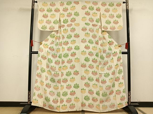 平和屋着物▽上質な小紋 単衣 草花文 鬼しぼ縮緬 正絹 逸品 AAAW1605fy