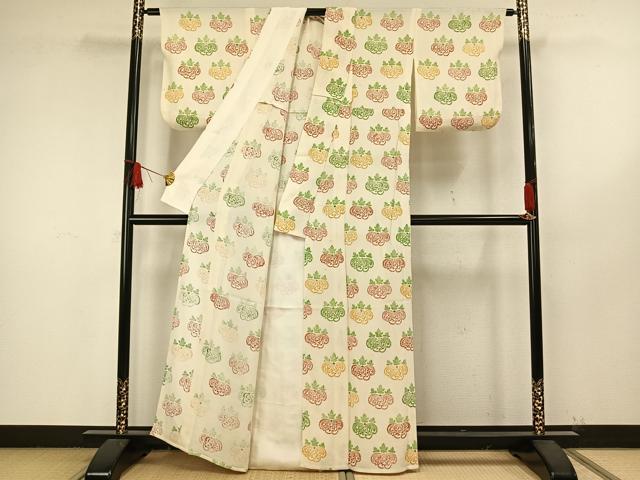 平和屋着物▽上質な小紋 単衣 草花文 鬼しぼ縮緬 正絹 逸品 AAAW1605fy