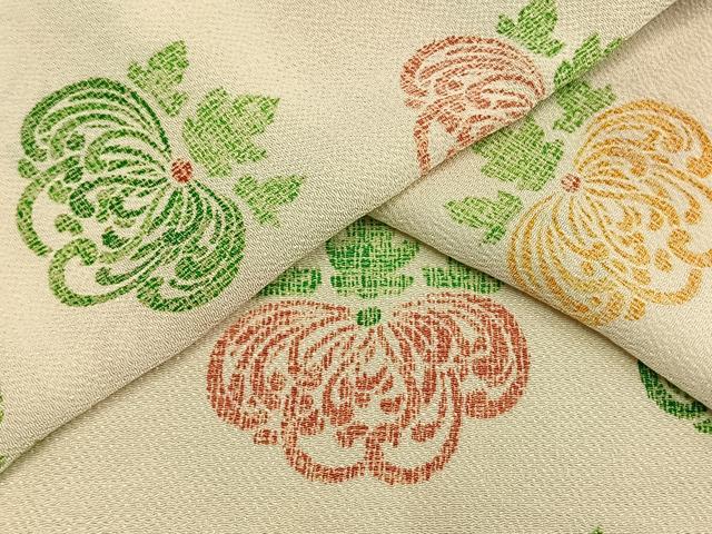 平和屋着物▽上質な小紋 単衣 草花文 鬼しぼ縮緬 正絹 逸品 AAAW1605fy