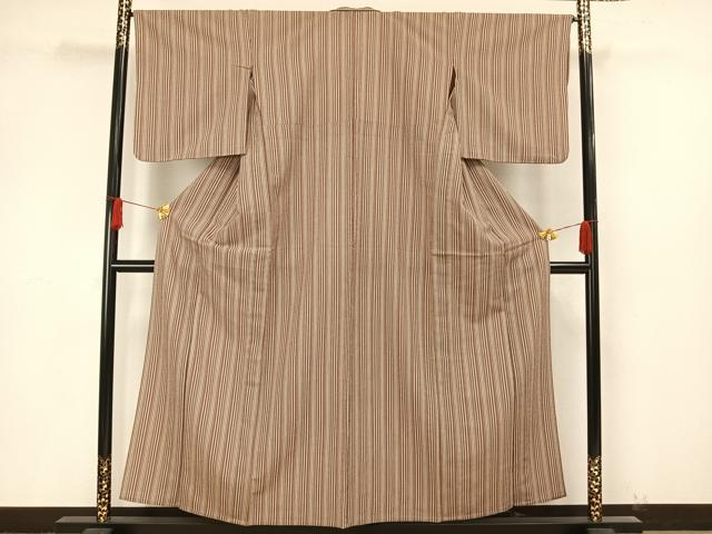 平和屋着物▽上質な小紋 単衣 縞 正絹 逸品 AAAW1606fy