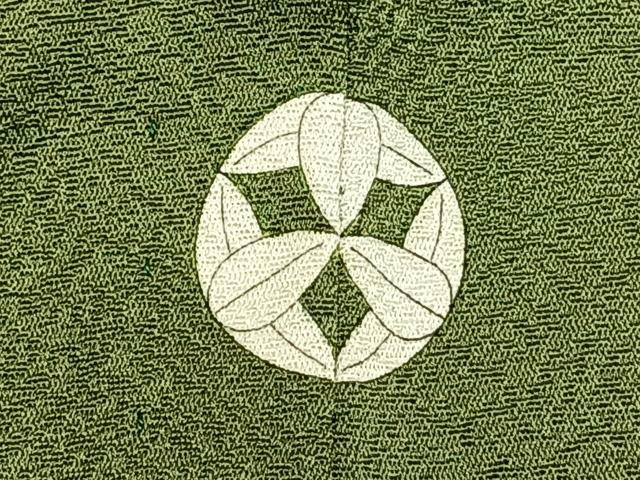 平和屋着物▽上質な色無地　単衣　草葉地紋　草色　正絹　逸品　AAAW1608fy