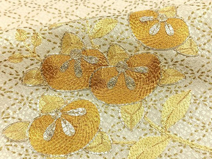 平和屋着物▽訪問着　単衣　総刺繍　橘文　金銀糸　金彩　正絹　逸品　未使用　AAAW1611fy