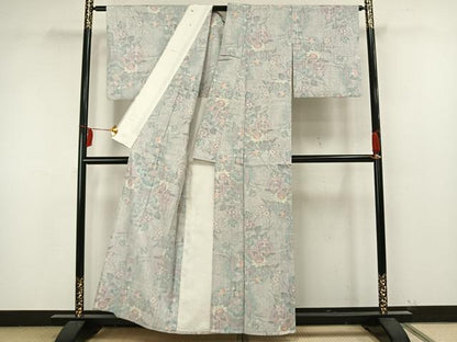 平和屋着物▽小千谷紬 単衣 草花文 正絹 逸品 AAAW1612fy