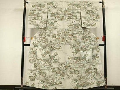 平和屋着物▽上質な小紋 単衣 人物風景文 正絹 逸品 AAAW1613fy