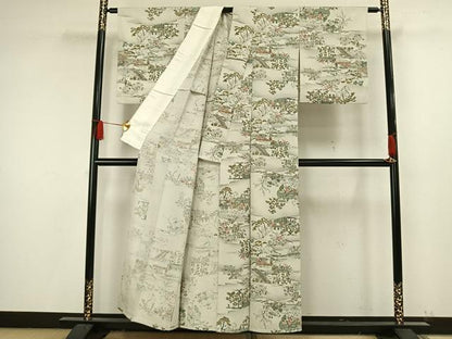 平和屋着物▽上質な小紋 単衣 人物風景文 正絹 逸品 AAAW1613fy