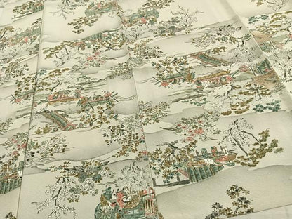 平和屋着物▽上質な小紋 単衣 人物風景文 正絹 逸品 AAAW1613fy
