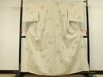 平和屋着物▽本塩沢 単衣 花丸文 麻の葉文様 正絹 逸品 AAAW1614fy