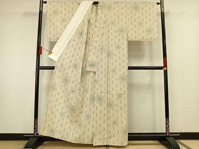 平和屋着物▽本塩沢 単衣 花丸文 麻の葉文様 正絹 逸品 AAAW1614fy