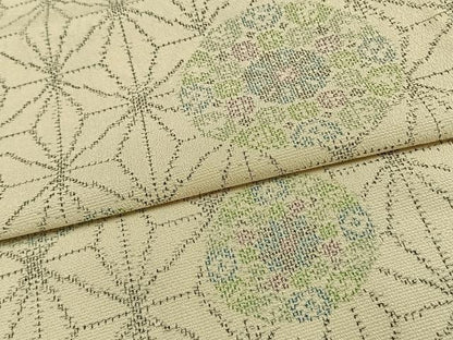 平和屋着物▽本塩沢 単衣 花丸文 麻の葉文様 正絹 逸品 AAAW1614fy