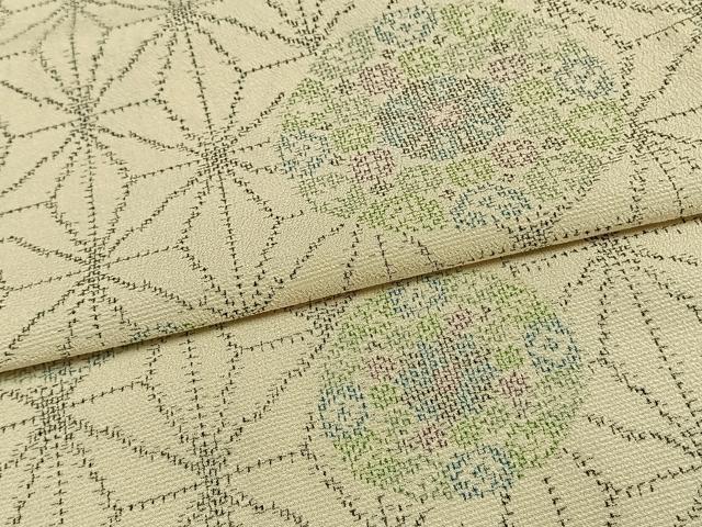平和屋着物▽本塩沢 単衣 花丸文 麻の葉文様 正絹 逸品 AAAW1614fy