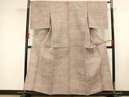 平和屋着物▽上質な紬 単衣 横段文 正絹 逸品 未使用 AAAW1615fy