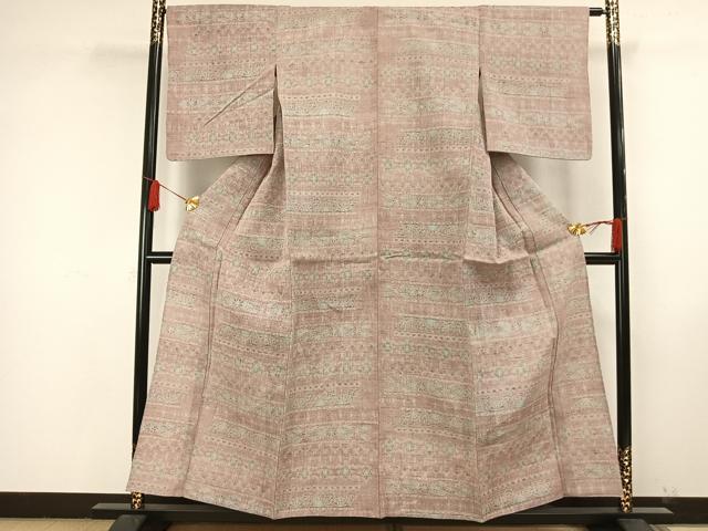 平和屋着物▽上質な紬 単衣 横段文 正絹 逸品 未使用 AAAW1615fy