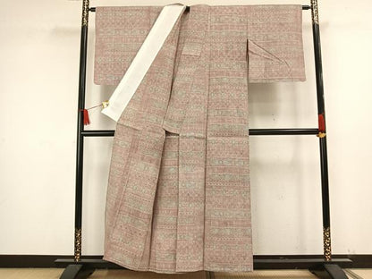 平和屋着物▽上質な紬 単衣 横段文 正絹 逸品 未使用 AAAW1615fy