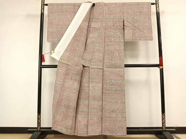 平和屋着物▽上質な紬 単衣 横段文 正絹 逸品 未使用 AAAW1615fy