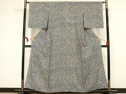 平和屋着物▽上質な小紋 単衣 草花文 正絹 逸品 AAAW1618fy