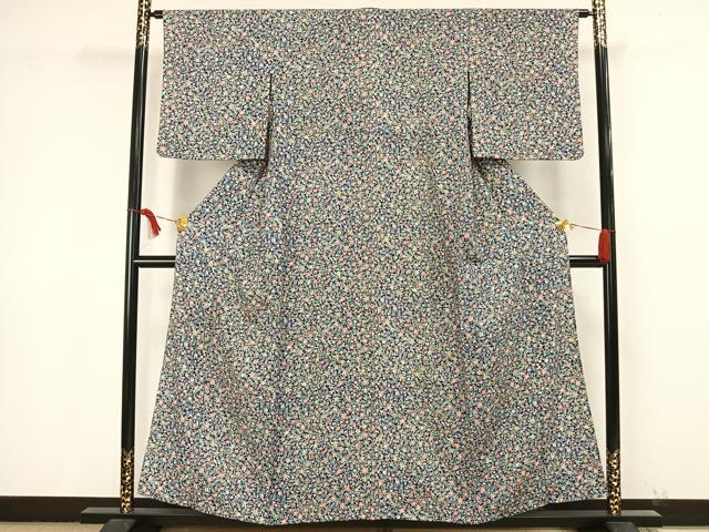 平和屋着物▽上質な小紋 単衣 草花文 正絹 逸品 AAAW1618fy