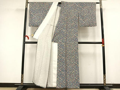 平和屋着物▽上質な小紋 単衣 草花文 正絹 逸品 AAAW1618fy