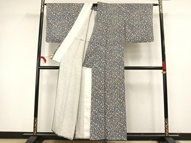 平和屋着物▽上質な小紋 単衣 草花文 正絹 逸品 AAAW1618fy