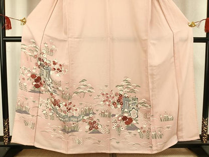 平和屋着物▽訪問着　単衣　御所車草花文　正絹　逸品　未使用　AAAW1619fy