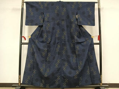 平和屋着物▽お召 単衣 亀甲文様 正絹 逸品 AAAW1620fy