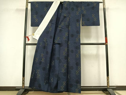 平和屋着物▽お召 単衣 亀甲文様 正絹 逸品 AAAW1620fy