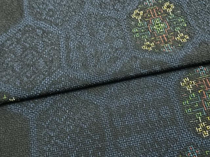 平和屋着物▽お召 単衣 亀甲文様 正絹 逸品 AAAW1620fy