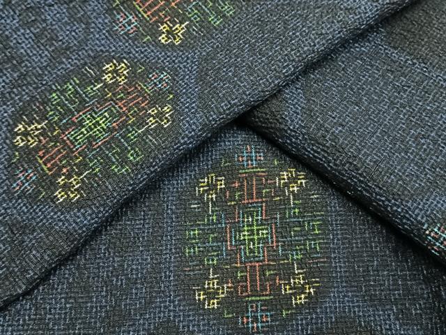 平和屋着物▽お召 単衣 亀甲文様 正絹 逸品 AAAW1620fy