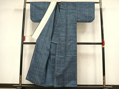 平和屋着物▽上質な紬 単衣 縞 正絹 逸品 AAAW1621fy