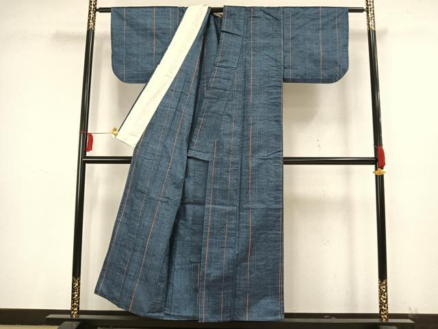 平和屋着物▽上質な紬 単衣 縞 正絹 逸品 AAAW1621fy